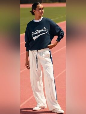 Daily Practice By Anthropologie Stripe Straight-Leg Pants Navy+white Large NWT$